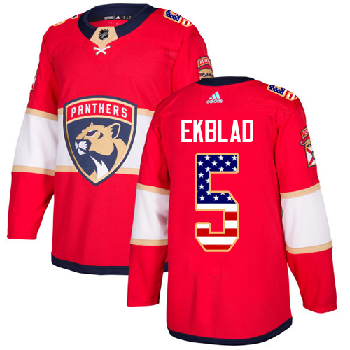 Adidas Panthers #5 Aaron Ekblad Red Home Authentic USA Flag Stitched NHL Jersey